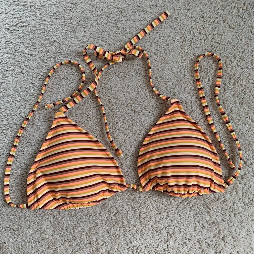 Aerie swim | Triangle Bikini Top Stripes Orange Purple Size Large